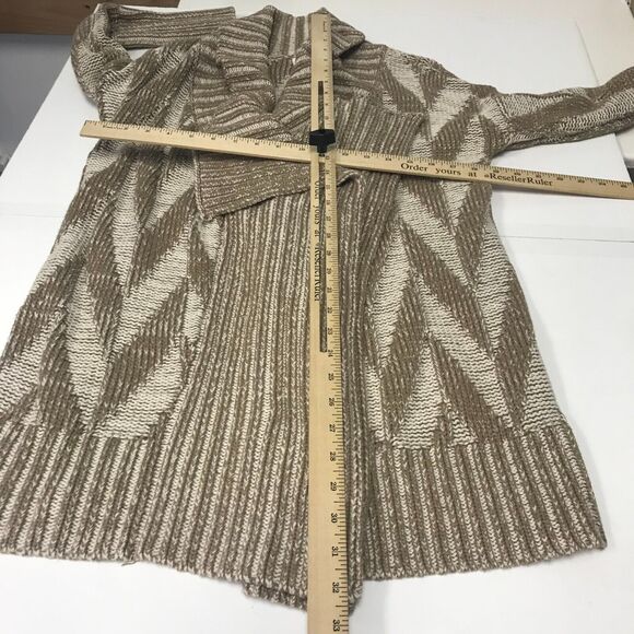 Anthropologie Staring at Stars Cardigan Sweater Womens XS Chevron Tan Ivory - Picture 7 of 9